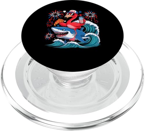Flamingo Riding Shark With Beer Pizza 4th Of July Patriotic PopSockets PopGrip für MagSafe Flamingo Riding Shark With Beer Pizza 4th Of July Patriotic PopSockets PopGrip für MagSafe von Bird 4th Of July Costume
