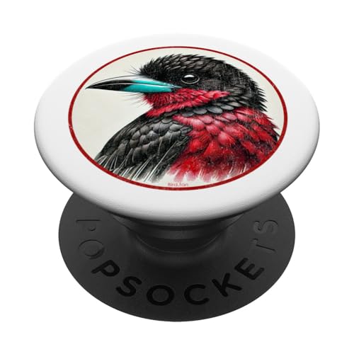 Buntes Retro-Vogel-Design in Schwarz und Rot PopSockets Klebender PopGrip von Bird Fan