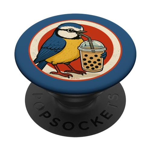 Retro Bubble Tea Vogel Lustiges Design PopSockets Klebender PopGrip Retro Bubble Tea Vogel Lustiges Design PopSockets Klebender PopGrip von Bird Fan