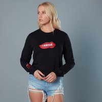 Rot Lips und Knuckduster Birds of Prey Damen Cropped Sweatshirt - Schwarz - L von Birds of Prey