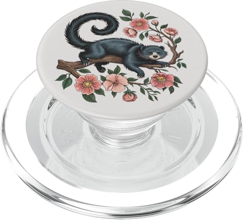 Binturong Bearcat Liegend auf einem Ast mit rosa Blumen PopSockets PopGrip für MagSafe von Birdsnstuff (Anjeanette Hail)