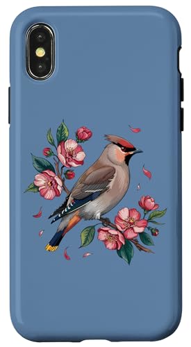 Böhmischer Waxwing Vogel mit Blüten Natur Kunst Hülle für iPhone X/XS von Birdsnstuff (Anjeanette Hail)