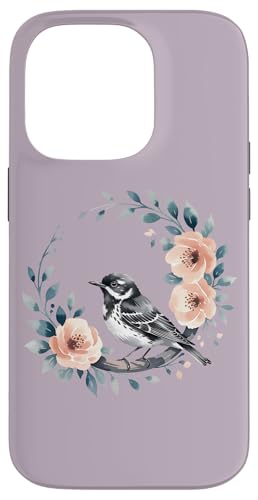 Botanischer Schwarz-Weiß-Warbler Vogel Natur Kunst Hülle für iPhone 14 Pro von Birdsnstuff (Anjeanette Hail)