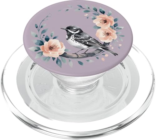 Botanischer Schwarz-Weiß-Warbler Vogel Natur Kunst PopSockets PopGrip für MagSafe von Birdsnstuff (Anjeanette Hail)
