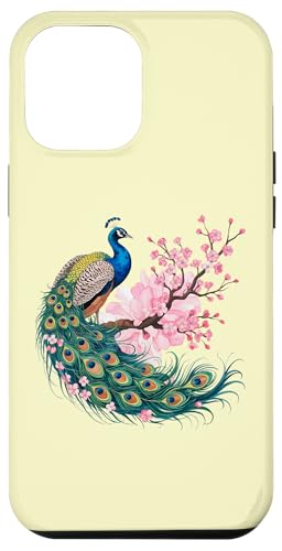 Elegante Pfauen- und Kirschblüten – Natur-Design Hülle für iPhone 12 Pro Max von Birdsnstuff (Anjeanette Hail)