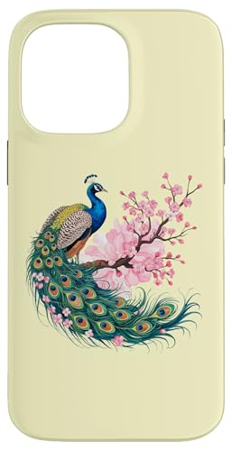 Elegante Pfauen- und Kirschblüten – Natur-Design Hülle für iPhone 14 Pro Max von Birdsnstuff (Anjeanette Hail)
