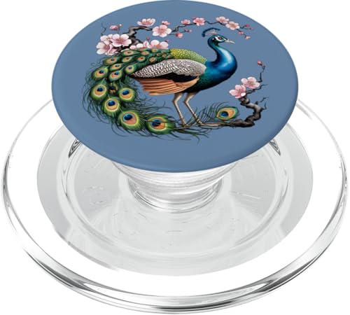 Elegante Pfauen- und Kirschblüten – Natur-Design PopSockets PopGrip für MagSafe von Birdsnstuff (Anjeanette Hail)