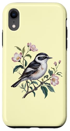 Europäischer Trauerschnäpper auf botanischem Zweig Vogelkunst Hülle für iPhone XR von Birdsnstuff (Anjeanette Hail)