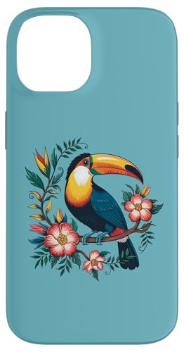 Farbenfroher Tukan auf Blumenzweig, tropische Kunst Hülle für iPhone 14 von Birdsnstuff (Anjeanette Hail)