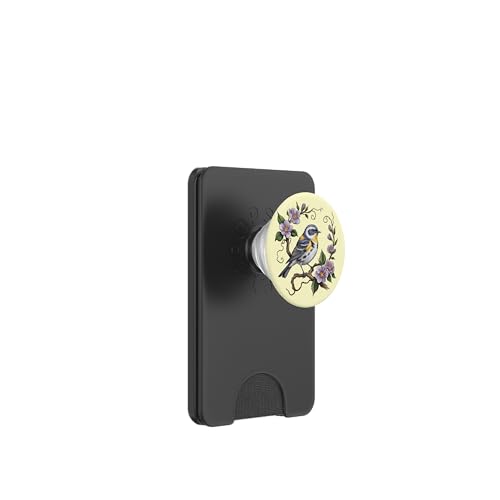 Gelb-Rumped Warbler auf Ast mit Blüten Natur Kunst PopSockets PopWallet für MagSafe von Birdsnstuff (Anjeanette Hail)