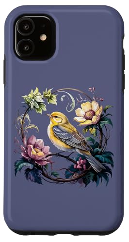 Gelber Warbler mit Wildblumen im Frühling Hülle für iPhone 11 von Birdsnstuff (Anjeanette Hail)
