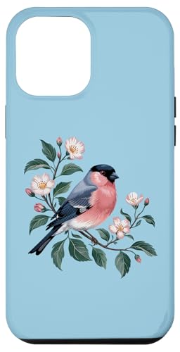 Gimpel Vogel auf Blumenzweig Vintage Natur Kunst Hülle für iPhone 12 Pro Max von Birdsnstuff (Anjeanette Hail)