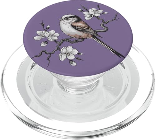 Langschwanzmeise Vogel auf blühendem Ast Natur Kunst PopSockets PopGrip für MagSafe von Birdsnstuff (Anjeanette Hail)