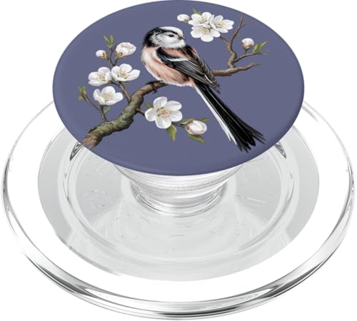 Langschwanzmeise Vogel auf blühendem Ast Natur Kunst PopSockets PopGrip für MagSafe von Birdsnstuff (Anjeanette Hail)
