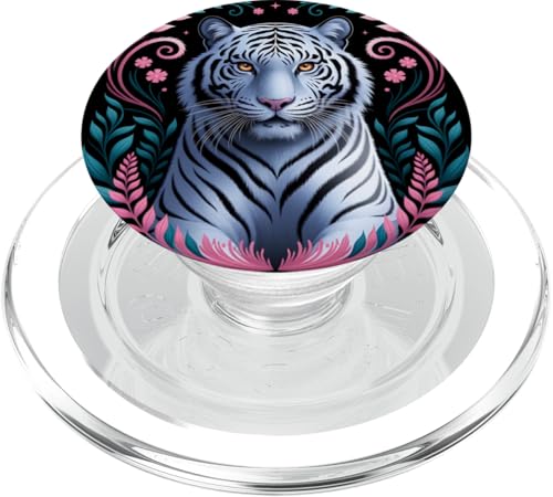 Majestätischer weißer Tiger - elegante florale Tierkunst PopSockets PopGrip für MagSafe von Birdsnstuff (Anjeanette Hail)