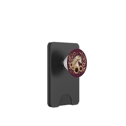 Majestätisches Pferd mit Sonnenblumen - Rustikale Landkunst PopSockets PopWallet für MagSafe von Birdsnstuff (Anjeanette Hail)