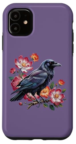 Mystischer Rabe mit Wildblumen, elegantes Natur-Kunstwerk Hülle für iPhone 11 von Birdsnstuff (Anjeanette Hail)