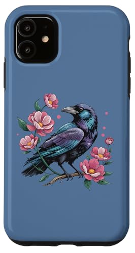 Mystischer Rabe mit Wildblumen, elegantes Natur-Kunstwerk Hülle für iPhone 11 von Birdsnstuff (Anjeanette Hail)