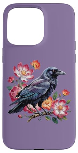 Mystischer Rabe mit Wildblumen, elegantes Natur-Kunstwerk Hülle für iPhone 15 Pro Max von Birdsnstuff (Anjeanette Hail)