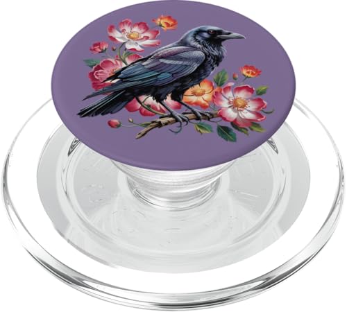 Mystischer Rabe mit Wildblumen, elegantes Natur-Kunstwerk PopSockets PopGrip für MagSafe von Birdsnstuff (Anjeanette Hail)