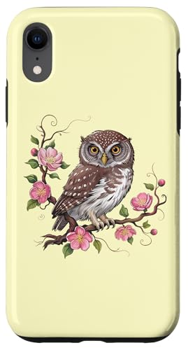 Nördlicher Sperlingskauz in Frühlingsblüte, Natur, Vogelkunst Hülle für iPhone XR von Birdsnstuff (Anjeanette Hail)