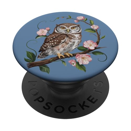 Nördlicher Sperlingskauz in Frühlingsblüte, Natur, Vogelkunst PopSockets Klebender PopGrip von Birdsnstuff (Anjeanette Hail)
