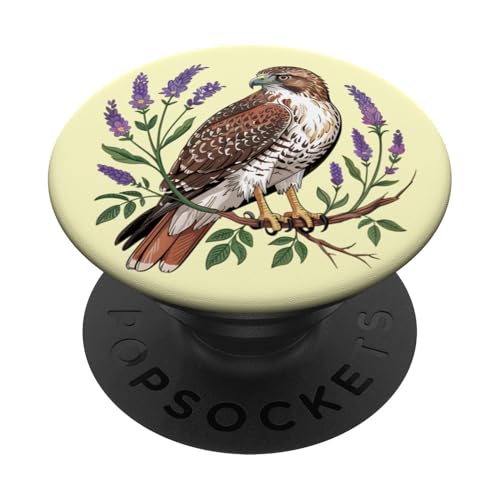 Rotschwanzfalke mit Lavendelblüten Vogel Natur Kunst PopSockets Klebender PopGrip von Birdsnstuff (Anjeanette Hail)