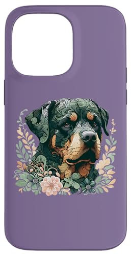 Rottweiler Hund Botanical Nature Inspired Illustration Hülle für iPhone 14 Pro Max von Birdsnstuff (Anjeanette Hail)