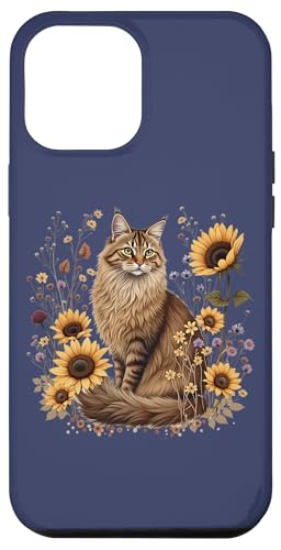 Rustikale Maine Coon Katze mit Sonnenblumen, florale Katzenkunst Hülle für iPhone 12 Pro Max von Birdsnstuff (Anjeanette Hail)