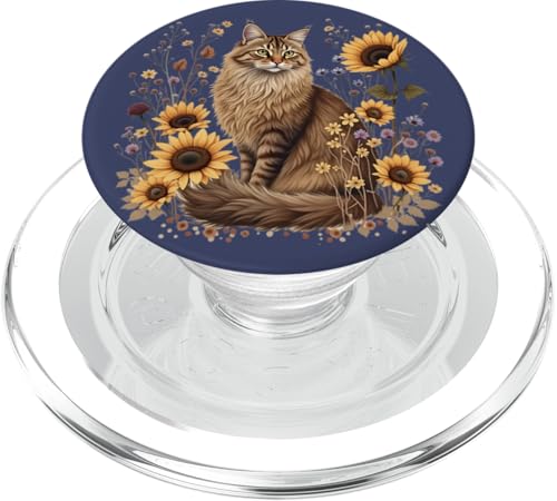 Rustikale Maine Coon Katze mit Sonnenblumen, florale Katzenkunst PopSockets PopGrip für MagSafe von Birdsnstuff (Anjeanette Hail)