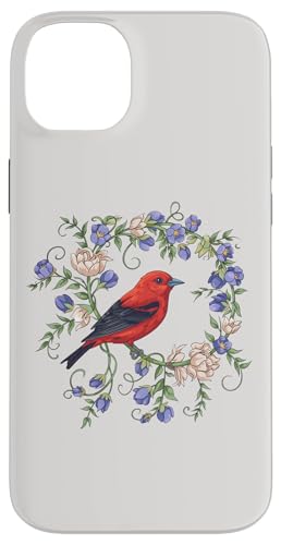 Scarlet Tanager mit violetten Blumen, kühne Singvogelkunst Hülle für iPhone 14 Plus von Birdsnstuff (Anjeanette Hail)