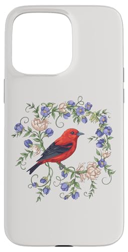 Scarlet Tanager mit violetten Blumen, kühne Singvogelkunst Hülle für iPhone 15 Pro Max von Birdsnstuff (Anjeanette Hail)