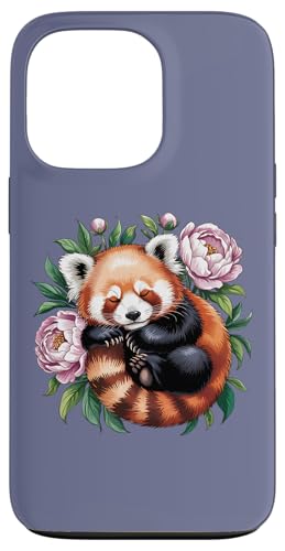 Schlafender roter Panda umgeben von blühenden Pfingstrosen Hülle für iPhone 13 Pro von Birdsnstuff (Anjeanette Hail)