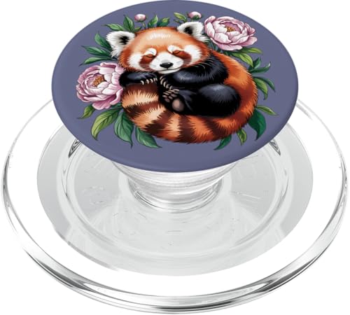 Schlafender roter Panda umgeben von blühenden Pfingstrosen PopSockets PopGrip für MagSafe von Birdsnstuff (Anjeanette Hail)