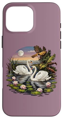 Schwäne auf einem mondbeschienenen See, von der Natur inspirierte Kunst Hülle für iPhone 16 Pro Max von Birdsnstuff (Anjeanette Hail)