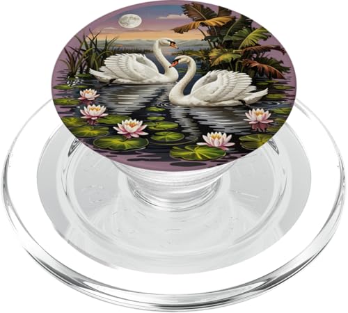Schwäne auf einem mondbeschienenen See, von der Natur inspirierte Kunst PopSockets PopGrip für MagSafe von Birdsnstuff (Anjeanette Hail)