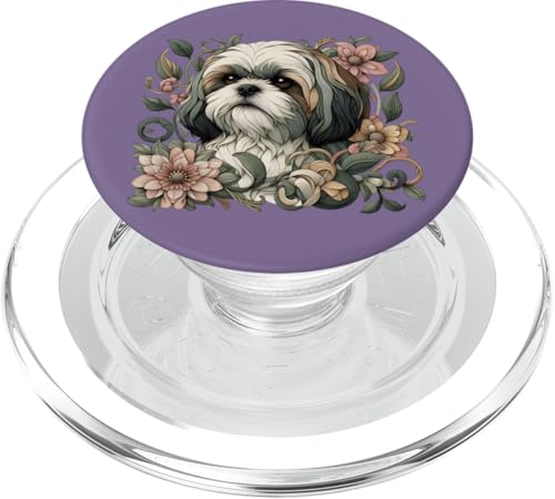 Shih Tzu Hund Botanische Natur inspirierte Illustration PopSockets PopGrip für MagSafe von Birdsnstuff (Anjeanette Hail)