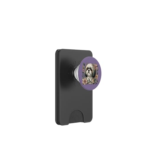 Shih Tzu Hund Botanische Natur inspirierte Illustration PopSockets PopWallet für MagSafe von Birdsnstuff (Anjeanette Hail)