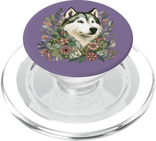 Sibirischer Husky Hund Botanische Natur Illustration PopSockets PopGrip für MagSafe von Birdsnstuff (Anjeanette Hail)