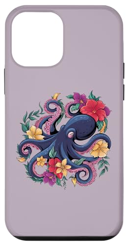 Skurrile Oktopus mit tropischen Blumen Marine Lovers Hülle für iPhone 12 mini von Birdsnstuff (Anjeanette Hail)
