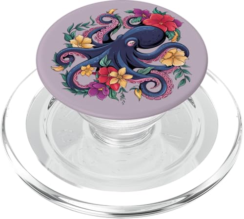 Skurrile Oktopus mit tropischen Blumen Marine Lovers PopSockets PopGrip für MagSafe von Birdsnstuff (Anjeanette Hail)