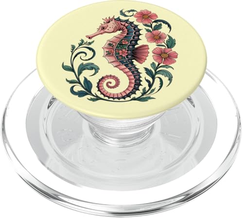 Skurriles Seepferdchen mit Blumen Botanical Ocean Wildlife PopSockets PopGrip für MagSafe von Birdsnstuff (Anjeanette Hail)