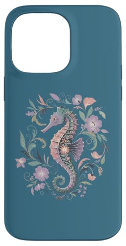 Skurriles Seepferdchen mit Blumen botanische Ozeankunst Hülle für iPhone 14 Pro Max von Birdsnstuff (Anjeanette Hail)