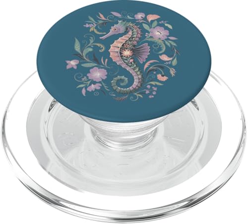 Skurriles Seepferdchen mit Blumen botanische Ozeankunst PopSockets PopGrip für MagSafe von Birdsnstuff (Anjeanette Hail)