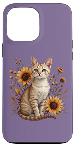 Tabby Cat mit Sonnenblumen - Rustikale Botanische Kunst Hülle für iPhone 13 Pro Max von Birdsnstuff (Anjeanette Hail)