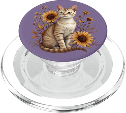 Tabby Cat mit Sonnenblumen - Rustikale Botanische Kunst PopSockets PopGrip für MagSafe von Birdsnstuff (Anjeanette Hail)