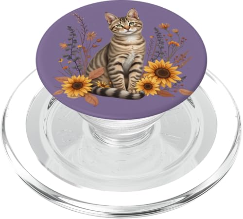 Tabby Cat mit Sonnenblumen - Rustikale Botanische Kunst PopSockets PopGrip für MagSafe von Birdsnstuff (Anjeanette Hail)