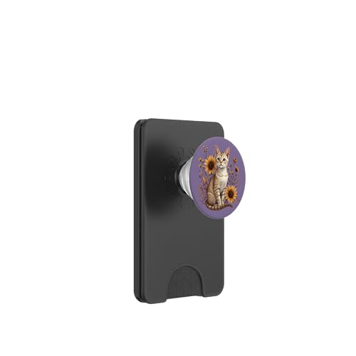 Tabby Cat mit Sonnenblumen - Rustikale Botanische Kunst PopSockets PopWallet für MagSafe von Birdsnstuff (Anjeanette Hail)