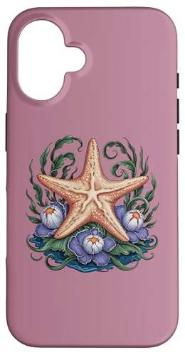 Vintage Seestern mit Blumen skurrile Küstenatmosphäre Hülle für iPhone 16 von Birdsnstuff (Anjeanette Hail)
