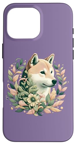 Von der botanischen Natur inspirierte Abbildung des Shiba Inu-Hundes Hülle für iPhone 16 Pro Max von Birdsnstuff (Anjeanette Hail)